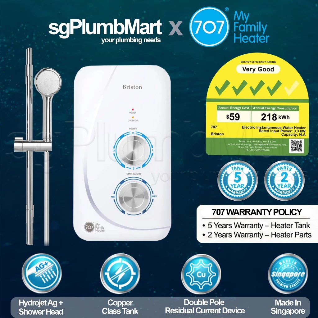 707 x sgPlumbMart Briston Instant Copper Tank Water Heater with ELCB/RCD System